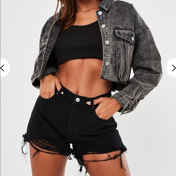 Black Extreme Ripped Hem High Waist Denim Shorts - Picture 1 of 5